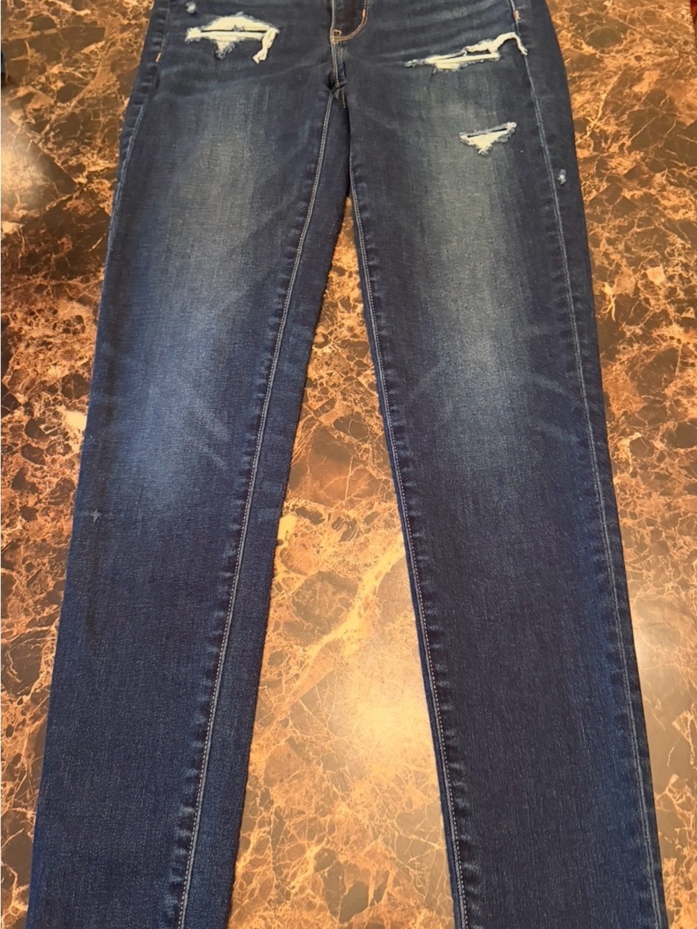American Eagle Next Level Stretch Distressed Skinny Jeans Dark Wash Frayed He - Picture 2 of 5
